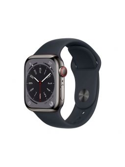 Apple Watch S8 GPS + Cellular 41mm acero inoxidable en grafito y correa deportiva azul medianoche