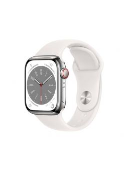 Apple Watch S8 GPS + Cellular 41mm acero inoxidable en plata y correa deportiva blanca