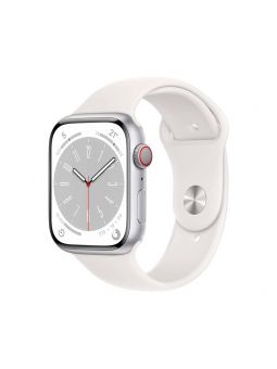 Apple Watch S8 GPS + Cellular 45mm aluminio en plata y correa deportiva blanca