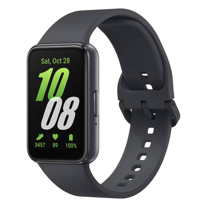 Pulsera de actividad Samsung Galaxy Fit3 Grafito vista frontal con pantalla AMOLED encendida