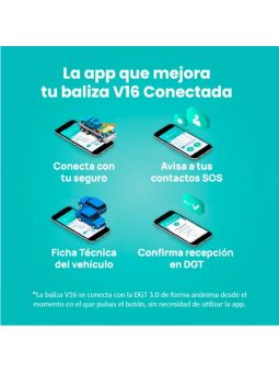 Baliza de emergencia para coche SOS Flash V16 Connected IoT Homologada Base Imantada Geolocalizable Funciona a Pilas sos